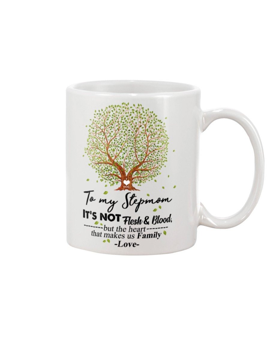 PERSONALIZED TO MY STEPMOM MUG IT'S NOT FLESH AND BLOOD BUT THE HEART THAT MAKES US FAMILY MUG GIFTS FOR HER, MOTHER'S DAY ,BIRTHDAY, ANNIVERSARY CUSTOMIZED NAME CERAMIC COFFEE MUG 11-15 OZ