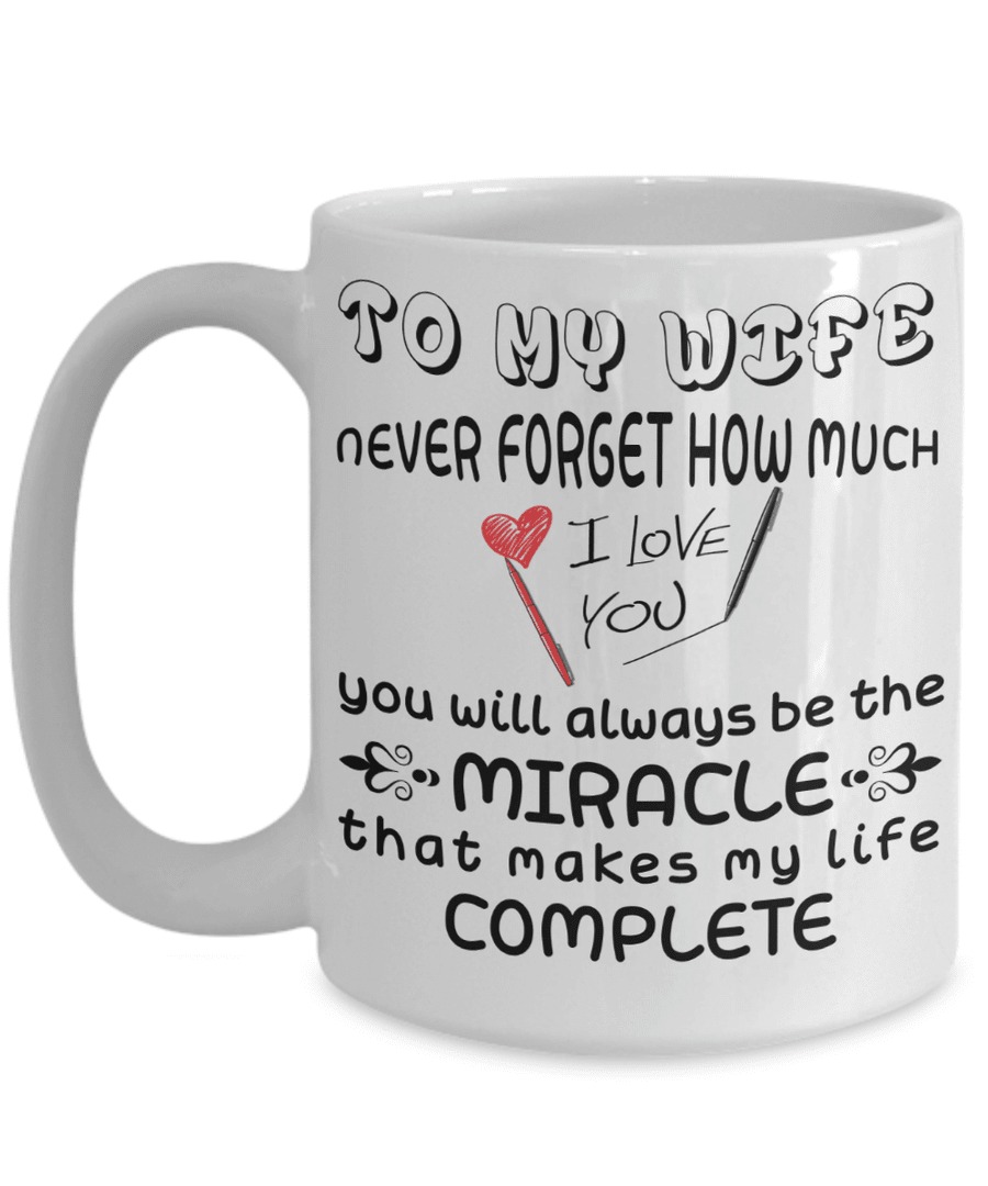 PERSONALIZED TO MY WIFE NEVER FORGET HOW MUCH I LOVE YOU WHITE MUG GIFTS FOR COUPLE LOVER , HUSBAND, BOYFRIEND, BIRTHDAY, ANNIVERSARY CUSTOMIZED NAME CERAMIC COFFEE MUG 11-15 OZ