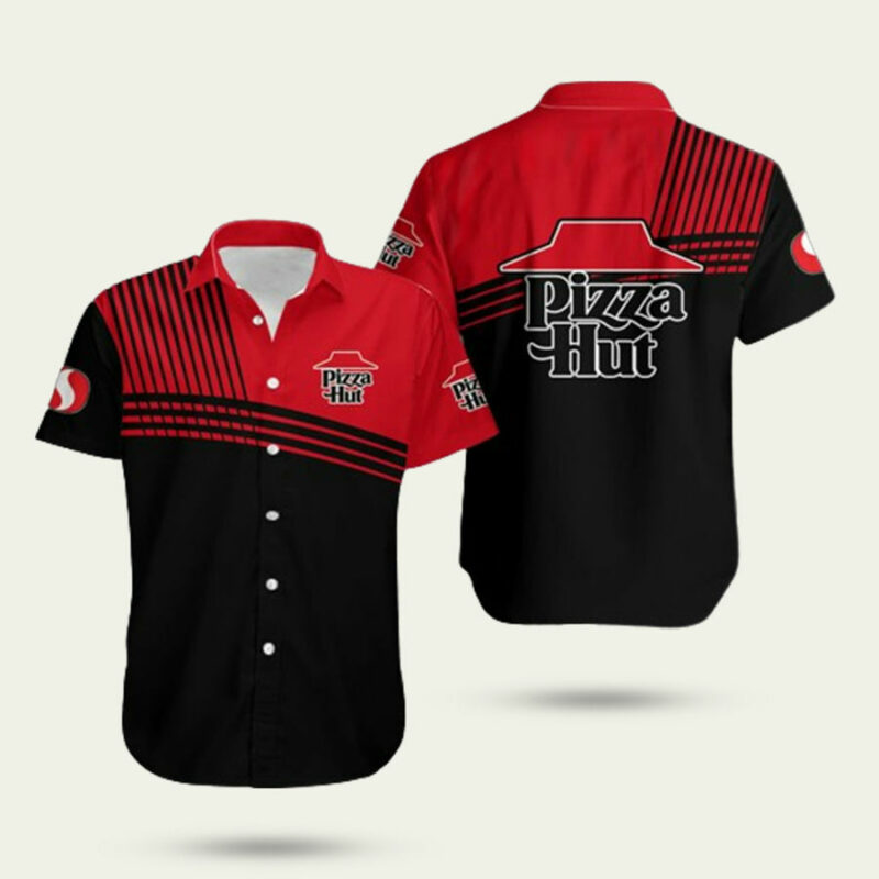 PIZZA HUT BLACK AND RED HAWAIIAN SHIRT