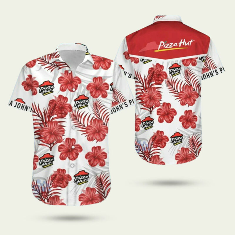 PIZZA HUT HIBISCUS PATTERN HAWAIIAN SHIRT