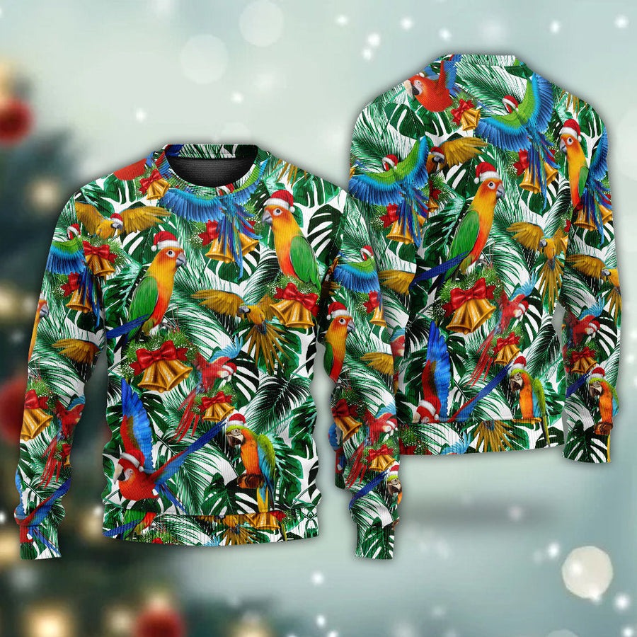 Parrot Love Xmas Tropical Leaf Christmas - Sweater - Ugly Christmas Sweaters