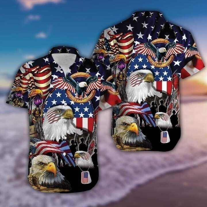 Patriotic Eagle Trendy Hawaiian Shirt, Gift For Men, Women, S-5XL US Size