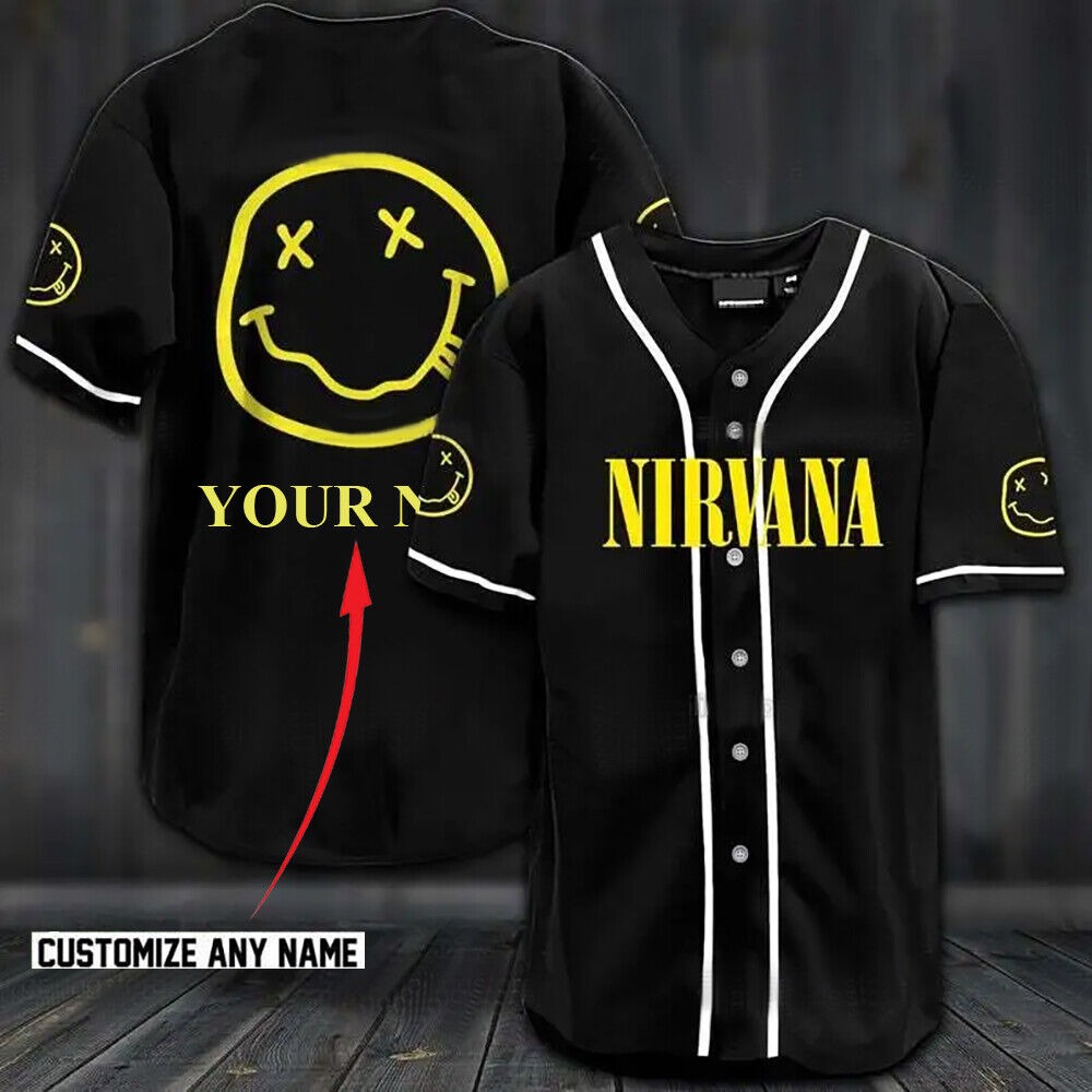 Personalize Name Nirvana Rock Band Baseball Jersey Print Shirt Men Women S-5XL Black