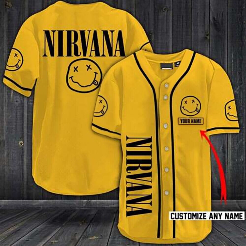 Personalize Name Nirvana Rock Band Baseball Jersey Print Shirt Men Women S-5XL