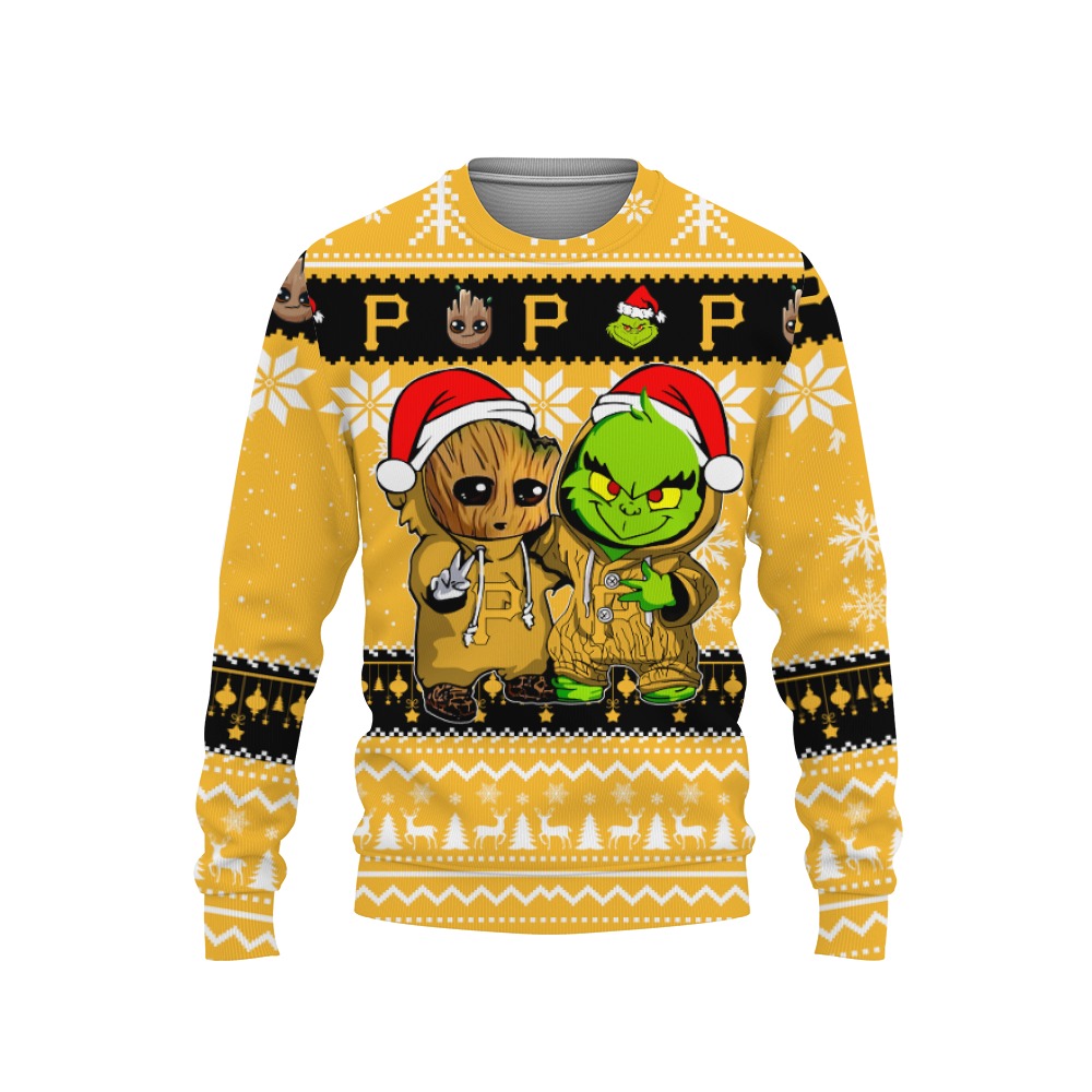 Pittsburgh Pirates Baby Groot And Grinch Best Friends Football American Ugly Christmas Sweater New Trends For Fans Club Gifts Unisex, Hoodie, Sweatshirt-3D Sweatshirt