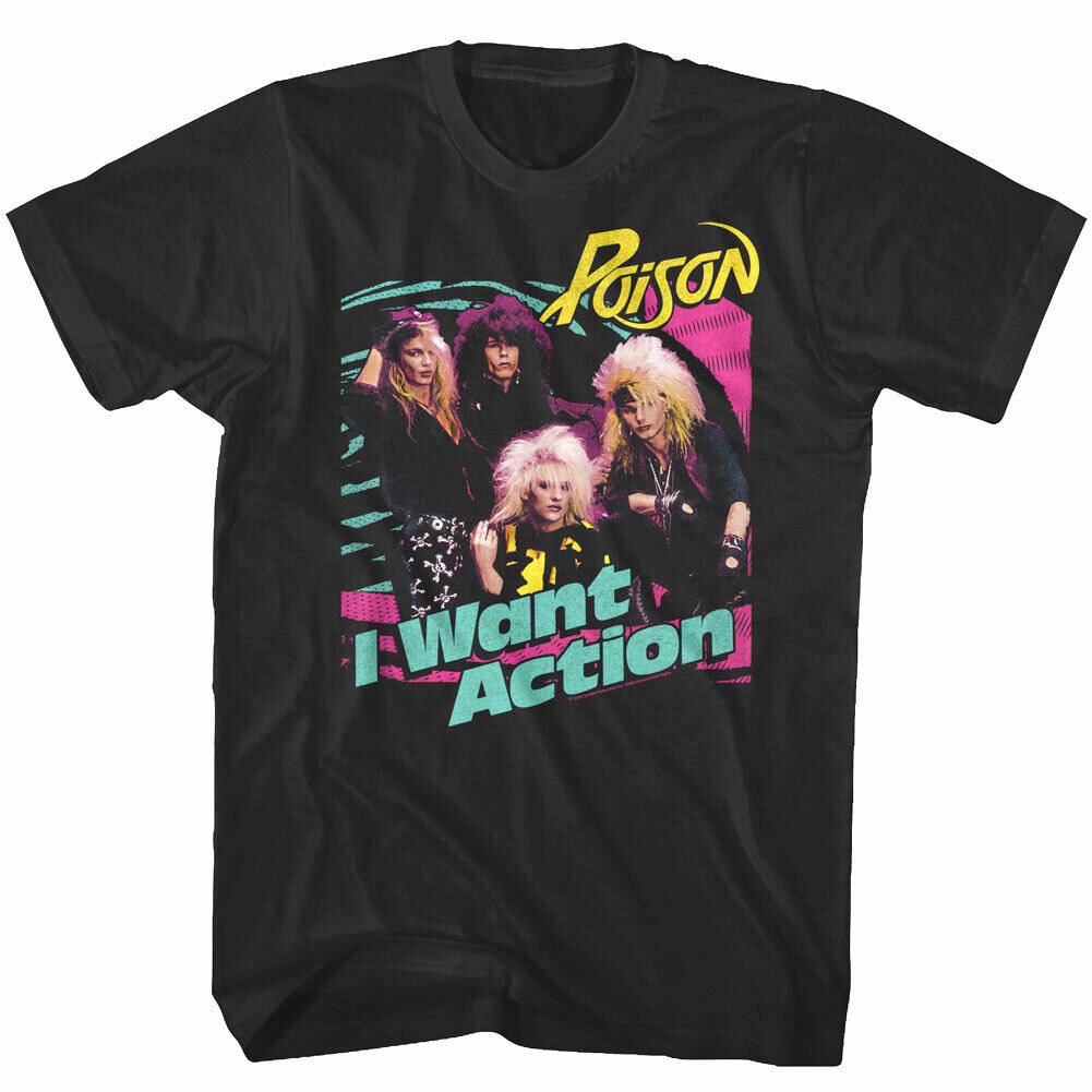 Poison  Want Action Album Cover Men's T Shirt Metal Rock Band Merch Live