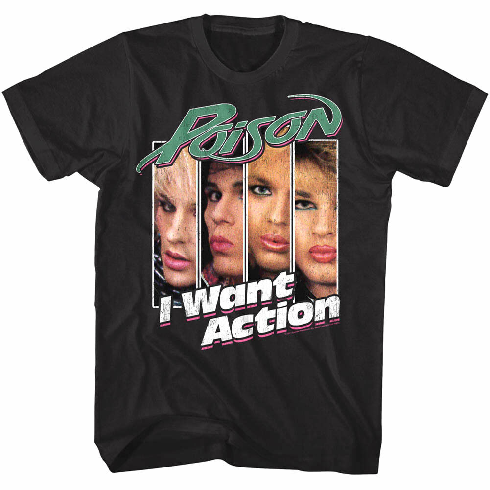 Poison I Want Action Mens T Shirt Album Cover Art Kiss Pout Rock Band Tour Merch