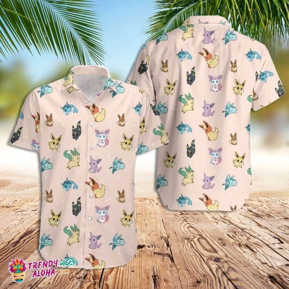 Pokemom Eevee Evol Trendy Hawaiian Shirt, Beach Shirt For Family, S-5XL US Size