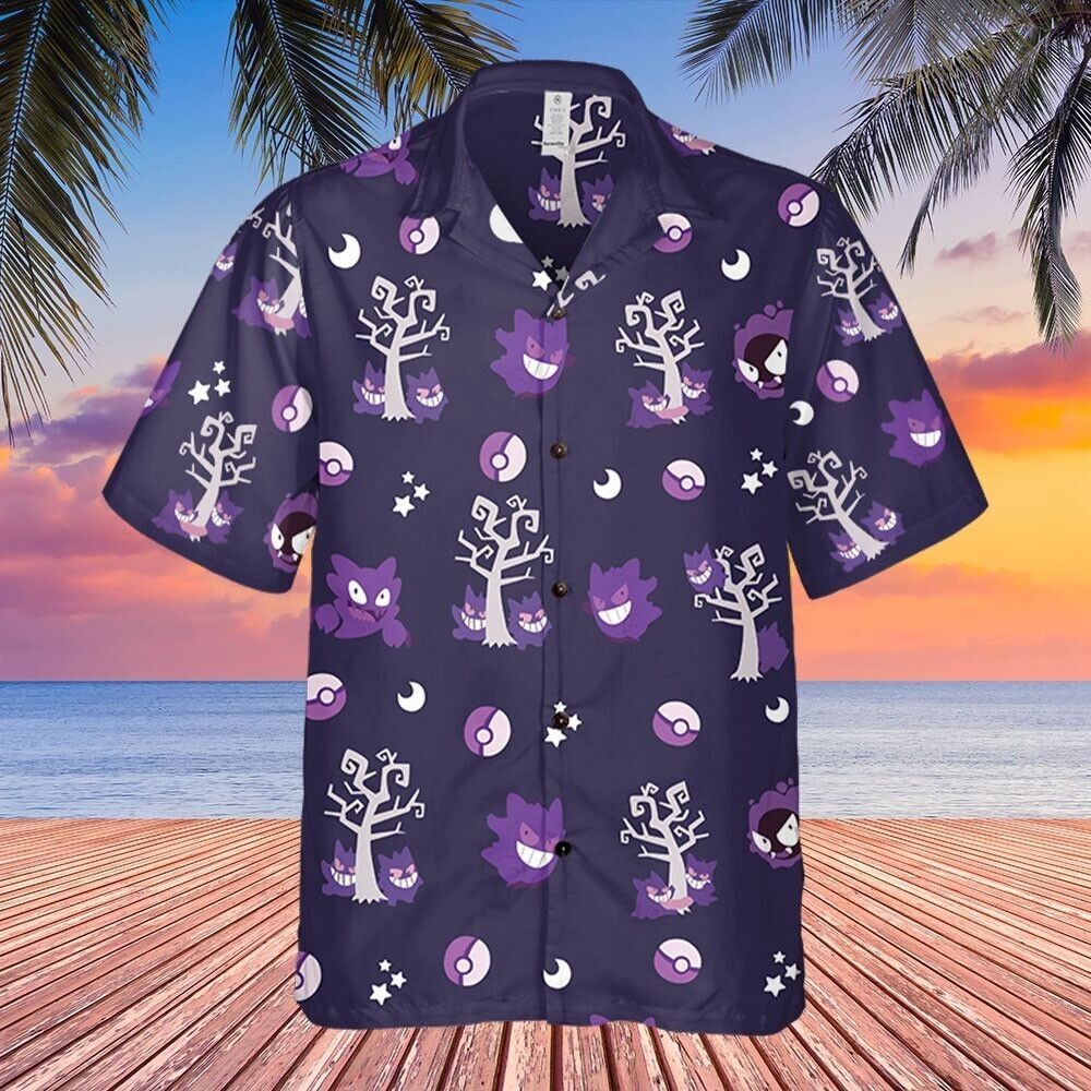 Pokemom Gengar Evolution Hawaiian Shirt, Beach Shirt For Family, S-5XL US Size