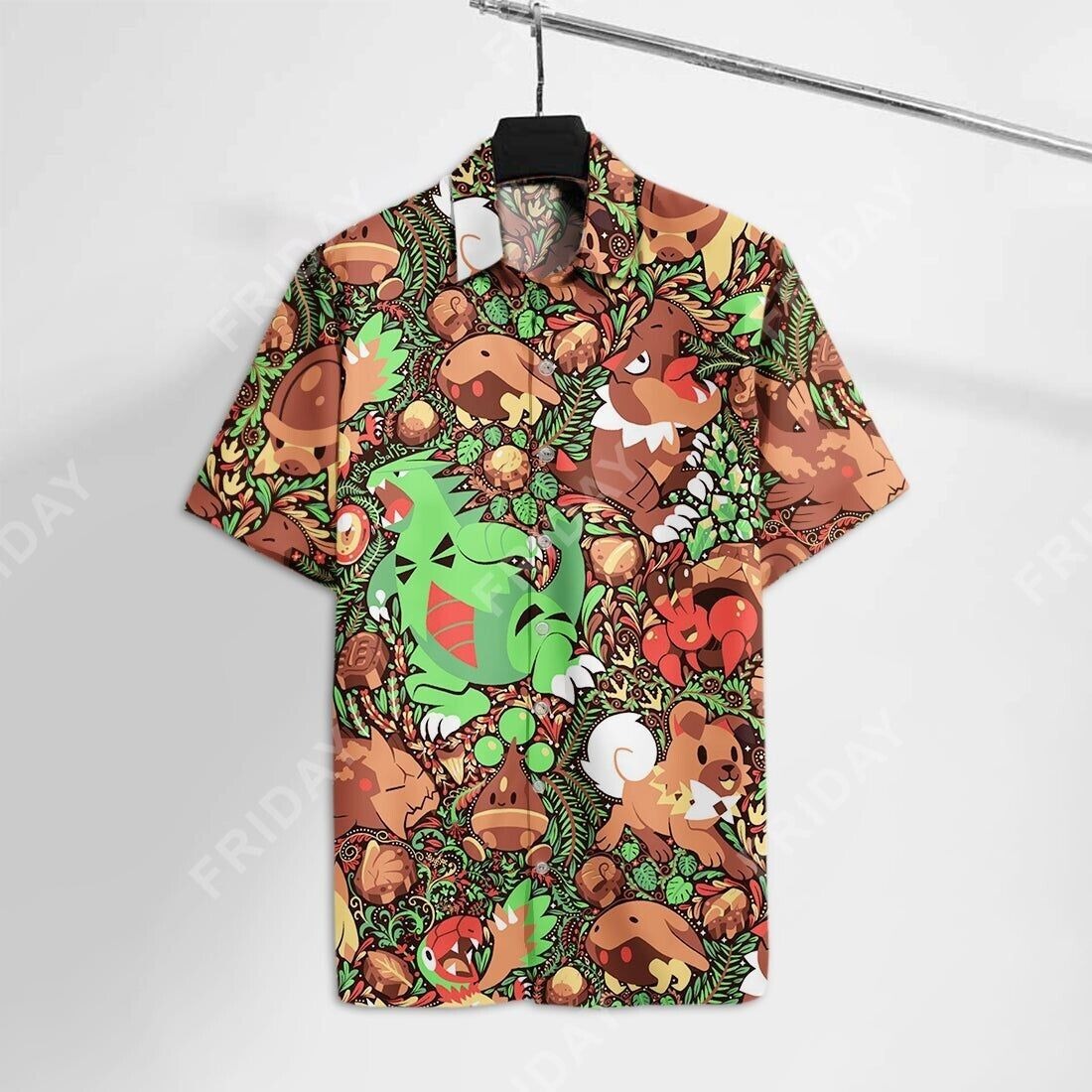 Pokemom In Brown Hawaiian Shirt, Beach Shirt For Family, S-5XL US Size