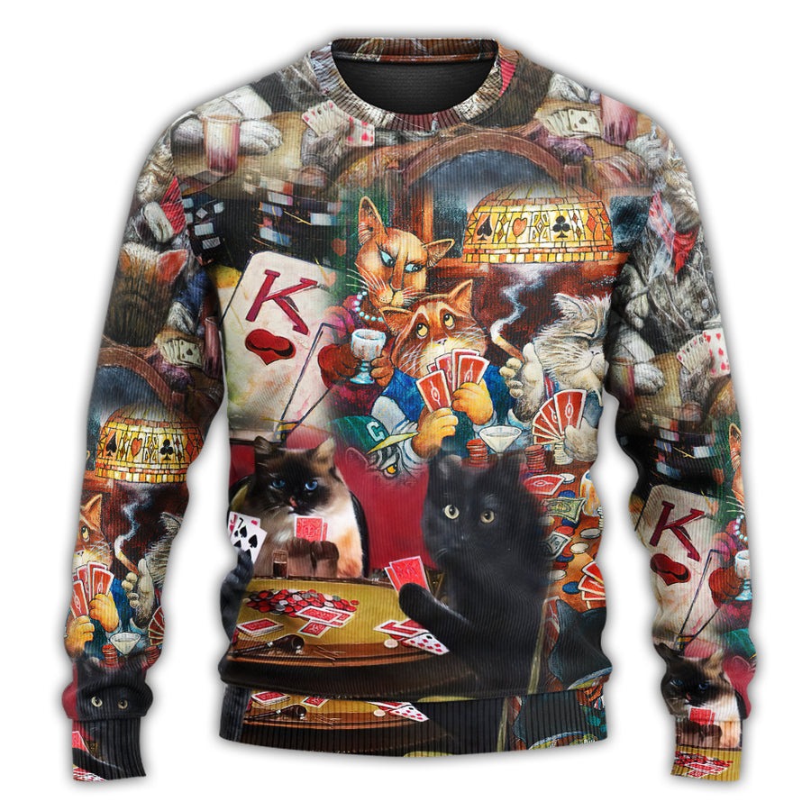 Poker Beautiful Cats Play Poker - Sweater - Ugly Christmas Sweaters