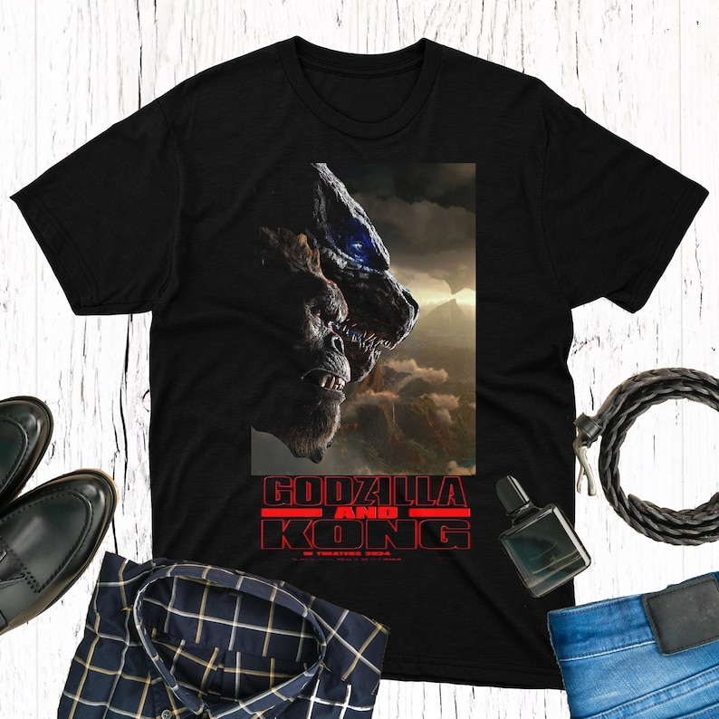 Poster 2024 The New Empire Unite Shirt, Godzilla X Kong The New Empire Vintage Shirt 90s King Kong Black