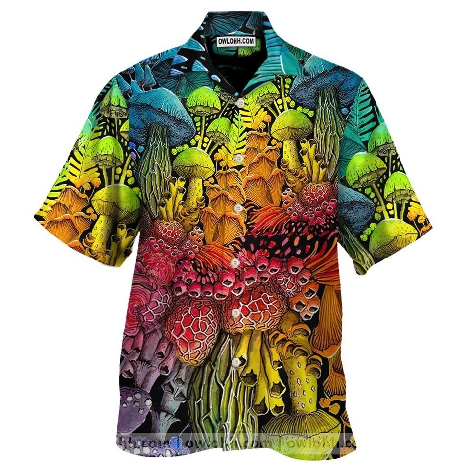 Psychedelic Mushroom Weed Hippie Hawaiian Shirt Gift For Men, S-5XL US Size