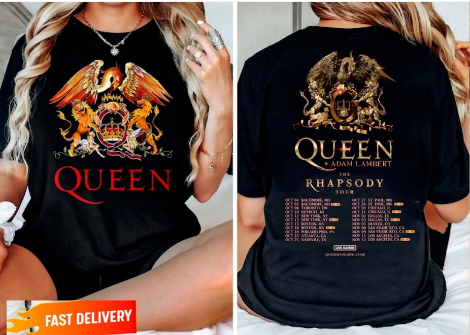 Queen 2023 Tour Lambert Rhapsody Adam T-Shirt Rock Band Gift Black Cotton Fans