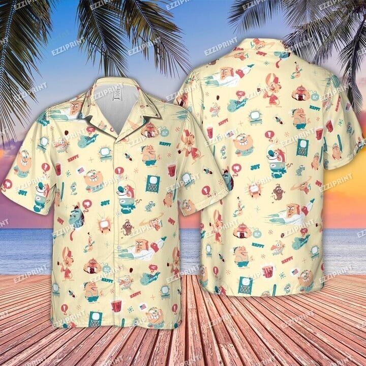 REN AND STIMPY PATTERN HAWAIIAN SHIRT, S-5XL US Size, GIFT FOR MEN, BIRTHDAYGIFT