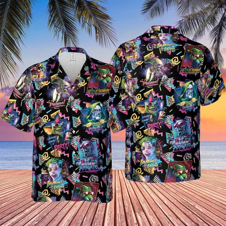 RETRO HORROR CHARACTERS HALLOWEEN HAWAIIAN SHIRT, Gift For Men, S-5XL US Size