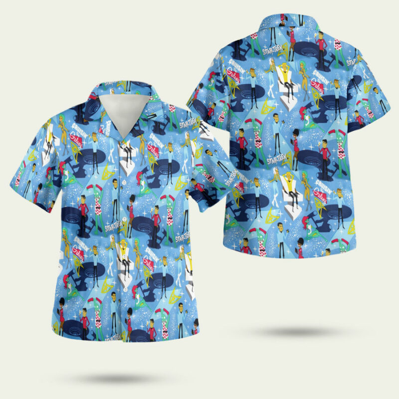 RETRO STAR X TREK LIGHT BLUE WITH CARTOON CHARACTER HAWAIIAN SHIRT 2