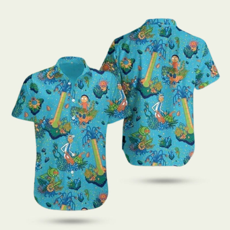 RICK AND MORTY BLUE BEACH VACATION HAWAIIAN SHIRT