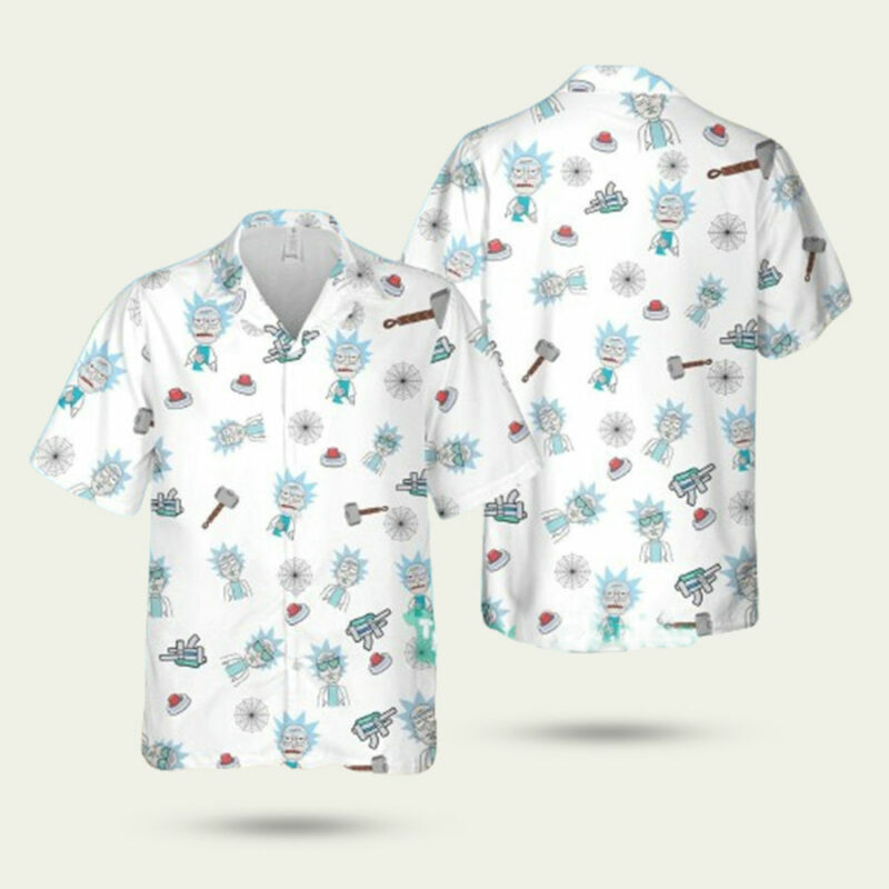 RICK AND MORTY CARTOON PATTERN WHITE HAWAIIAN SHIRT