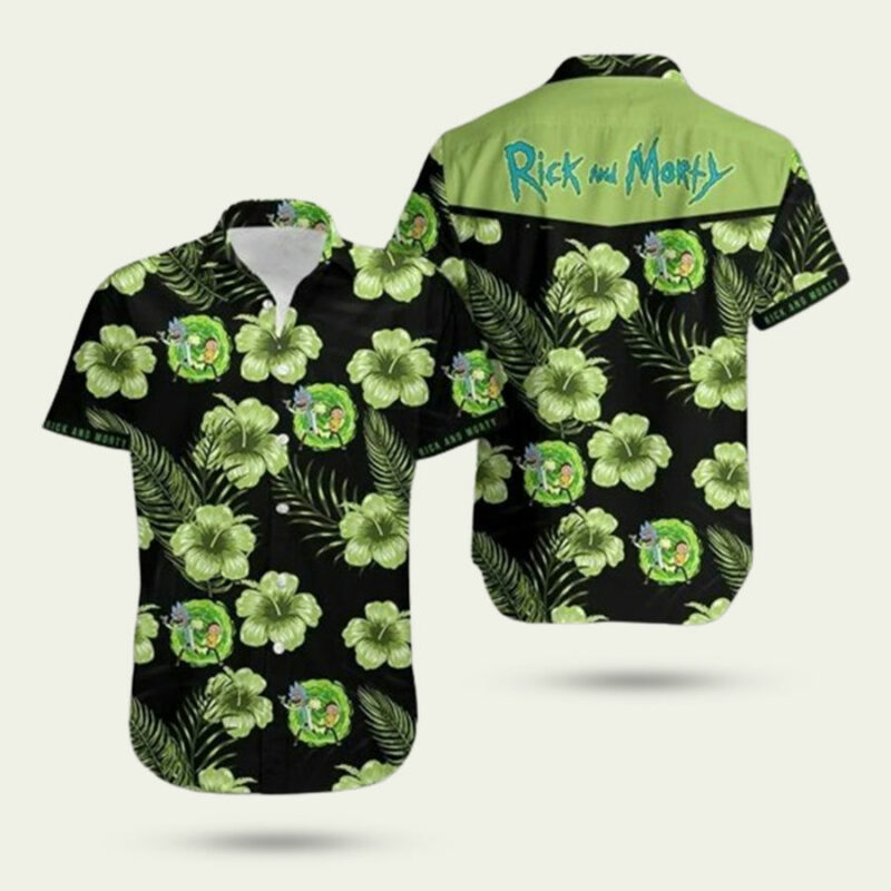 RICK AND MORTY HIBISCUS PATTERN HAWAIIAN SHIRT