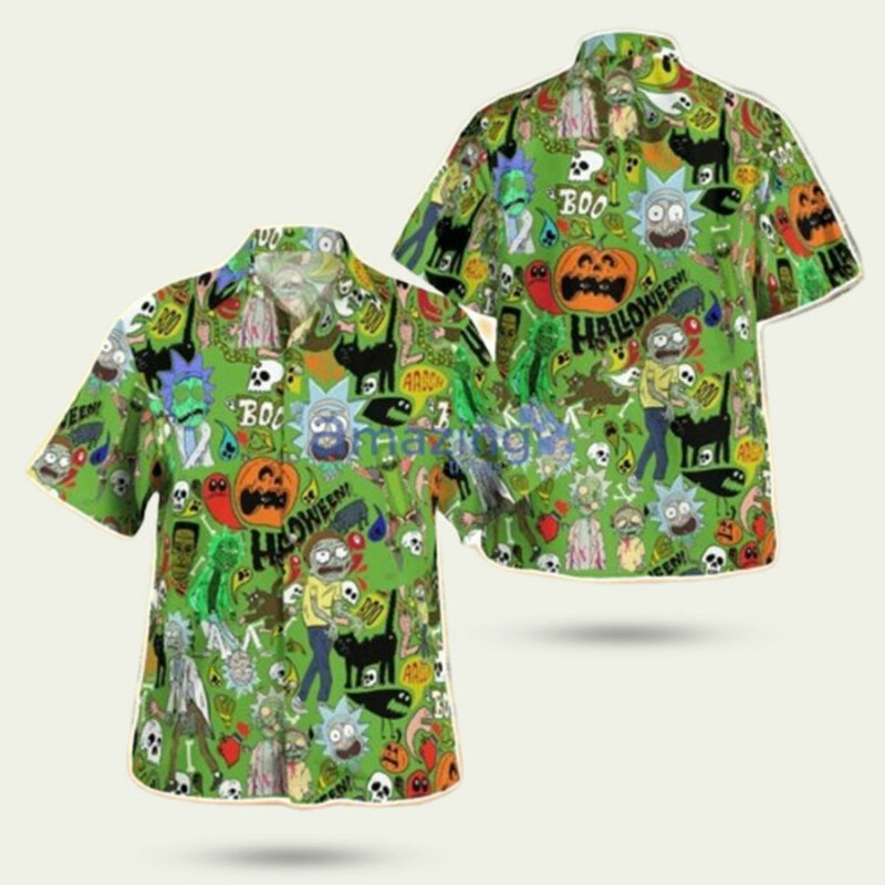 RICK AND MORTY PATTERN HALLOWEEN HAWAIIAN SHIRT