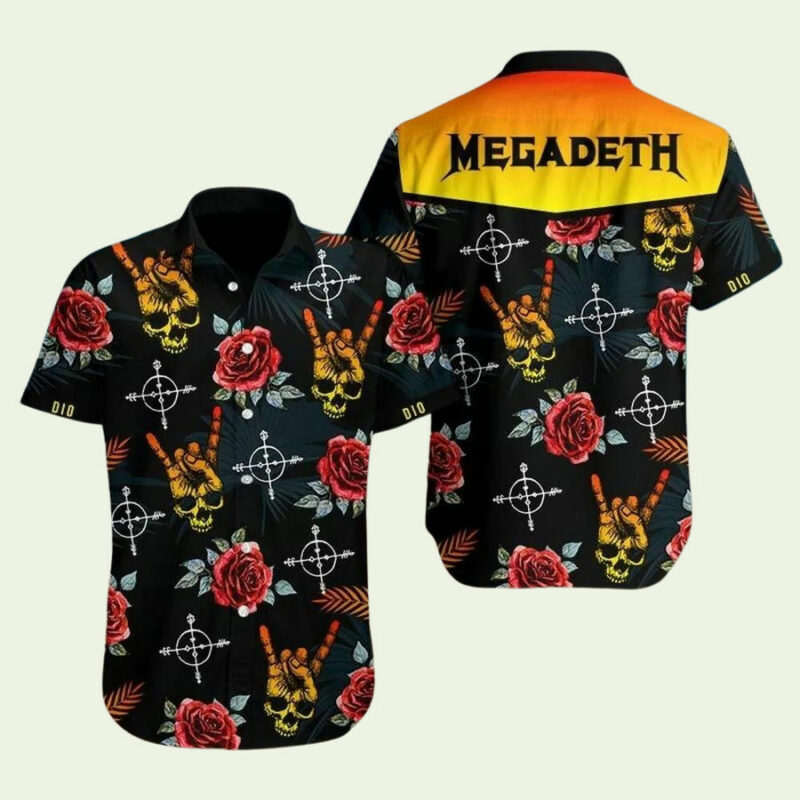 ROCK BAND MEGADETH SKULL FLOWERS HAWAIIAN SHIRT