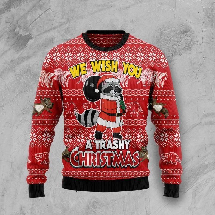 Raccoon We Wish You A Trashy Ugly Christmas Sweater