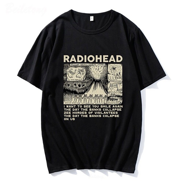 Radiohead Vintage Print T Shirt Unisex Oversized Hip Hop style Rock Band