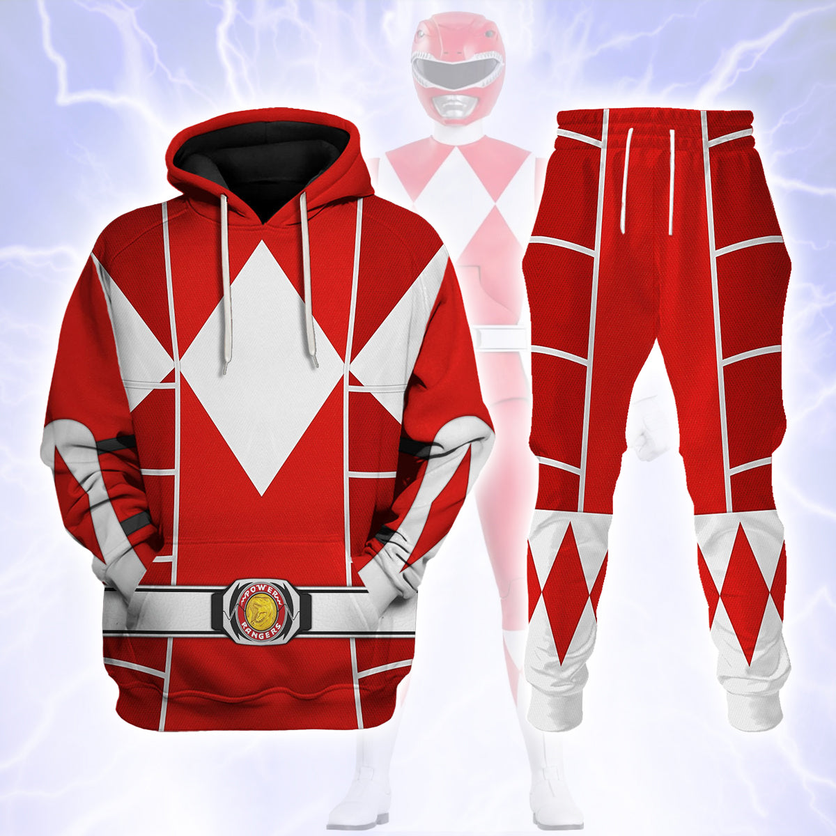 Red Ranger Mighty Morphin Cosplay track suit 