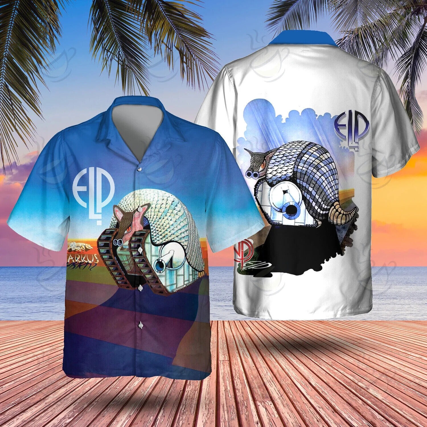 Rock Band ELP Tarkus Hawaiian Shirt, Button Down, Music Lovers Shirt Size S-5XL