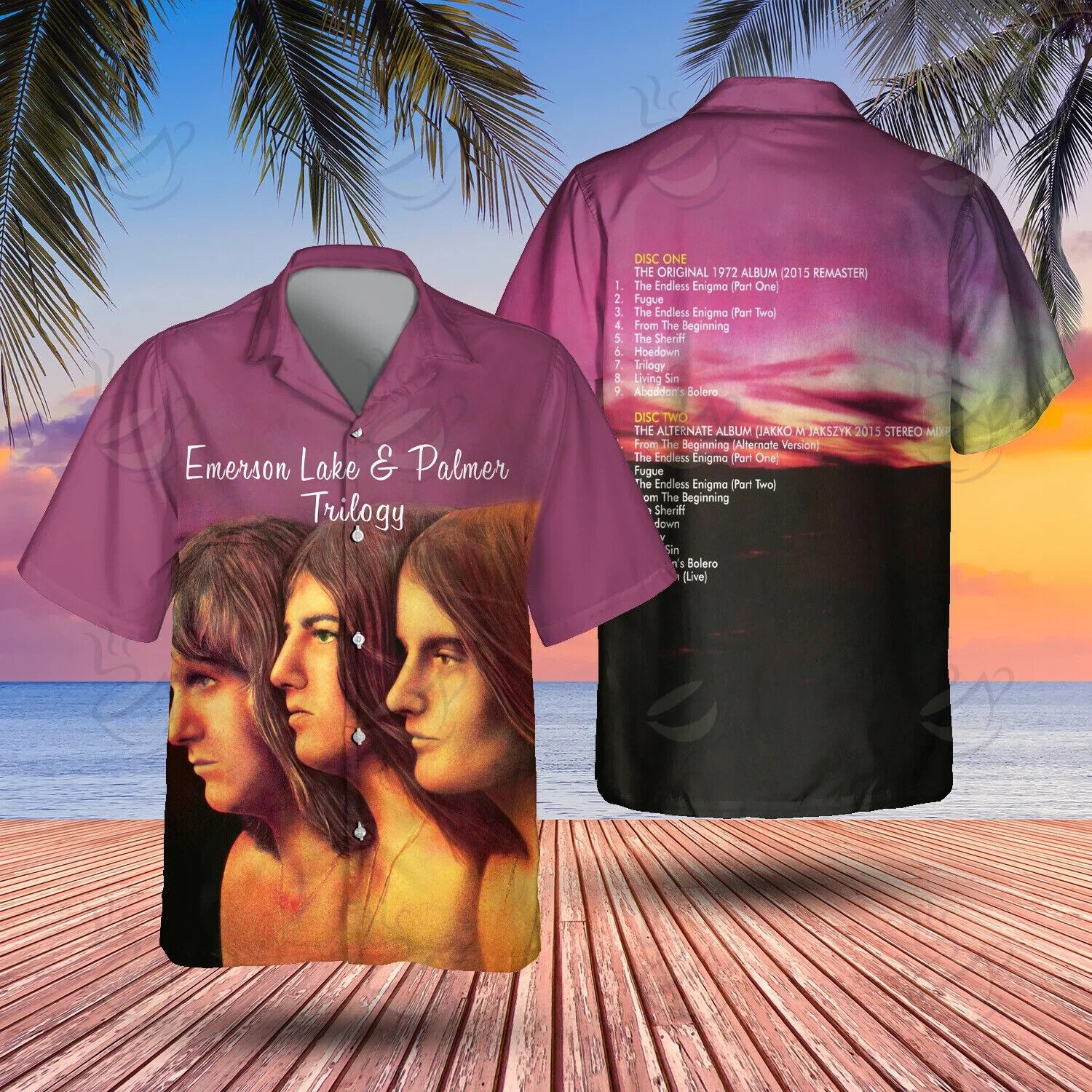 Rock Band ELP Trilogy Hawaiian Shirt, Button Down, S-5XL Size, Music Lovers