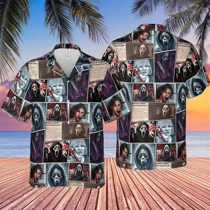 SCREAM GHOSTFACE HORROR MOVIE HALLOWEEN HAWAIIAN SHIRT, S-5XL US Size