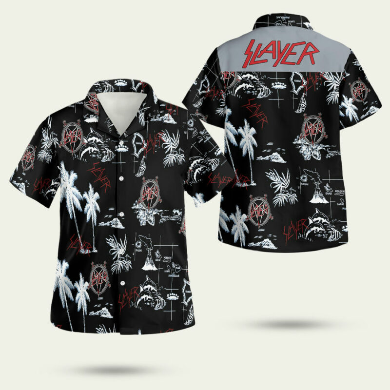 SLAYER BLACK AND WHITE HAWAIIAN SHIRT