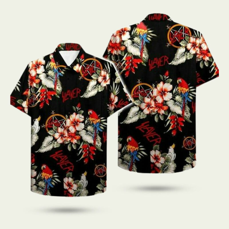 SLAYER HIBISCUS PATTERN HAWAIIAN SHIRT