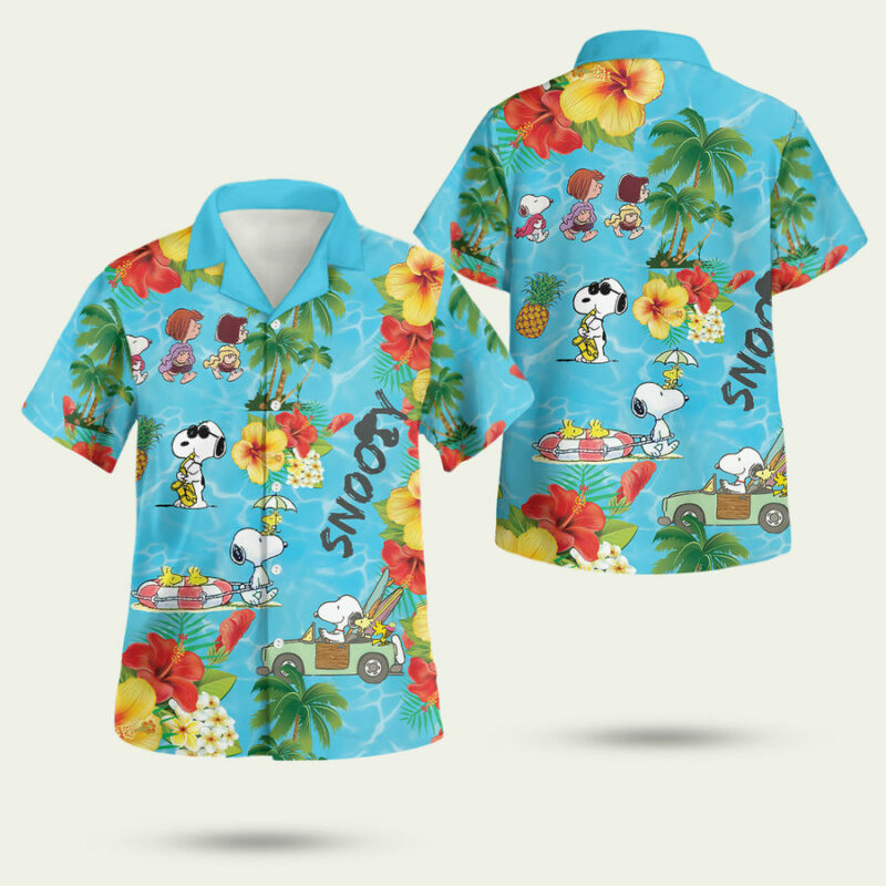 SNOOPY AND THE PEANUTS FUNNY SNOOPY HAWAIIAN SHIRT