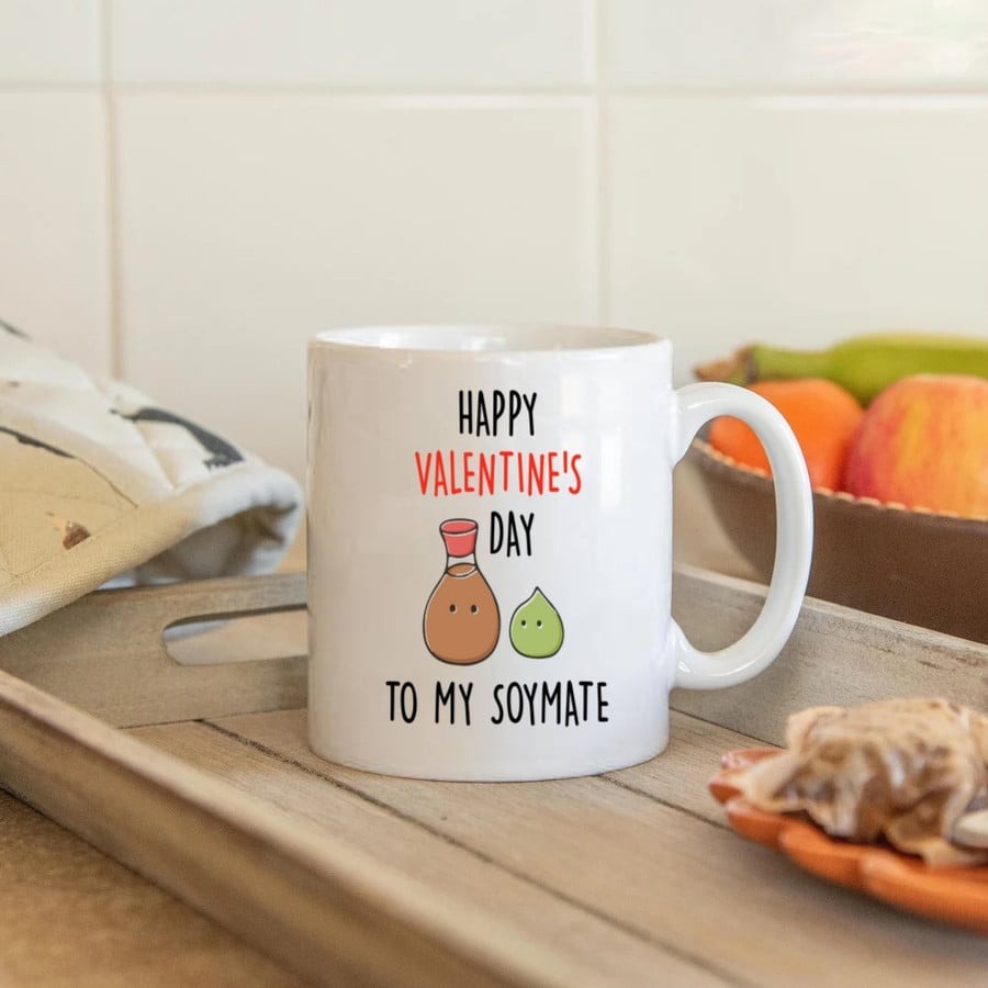 SOYMATE SUSHI VALENTINE MUGS, HAPPY VALENTINES DAY TO MY SOYMATE MUGS, GIFTS FOR HER HIM 11-15 OZ COFFEE MUGS