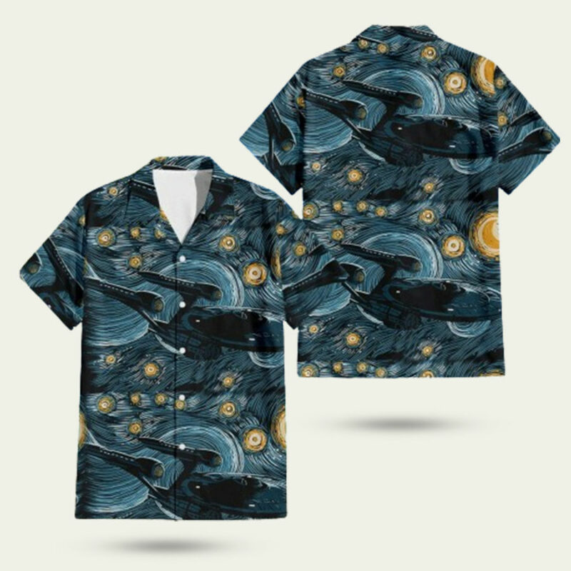 STAR TREK SPACESHIP STAR WARS STARRY NIGHT HAWAIIAN SHIRT