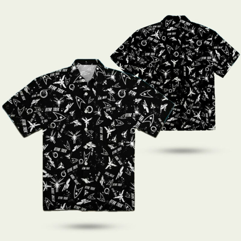 STAR TREK STARSHIP BLACK PATTERN HAWAIIAN SHIRT