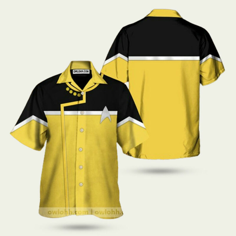 STAR TREK YELLOW AND BLACK PATTERN HAWAIIAN SHIRT