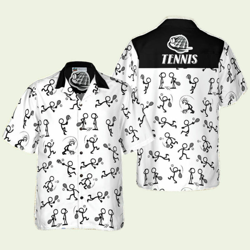 STICK FIGURES TENNIS BLACK AND WHITE HAWAIIAN SHIRT