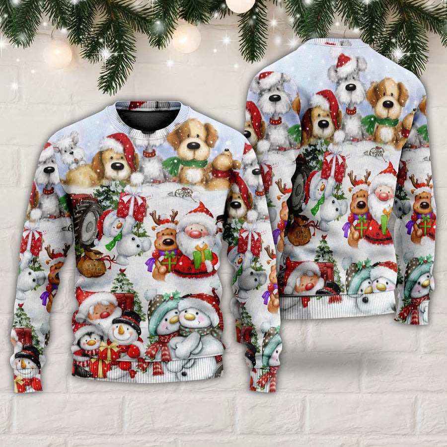 Santa And Snowman Christmas Happy Together - Sweater - Ugly Christmas Sweaters