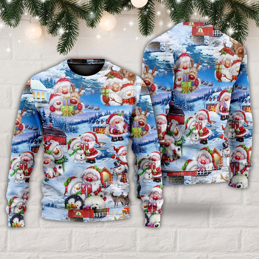 Santa And Snowman Christmas Holiday - Sweater - Ugly Christmas Sweaters