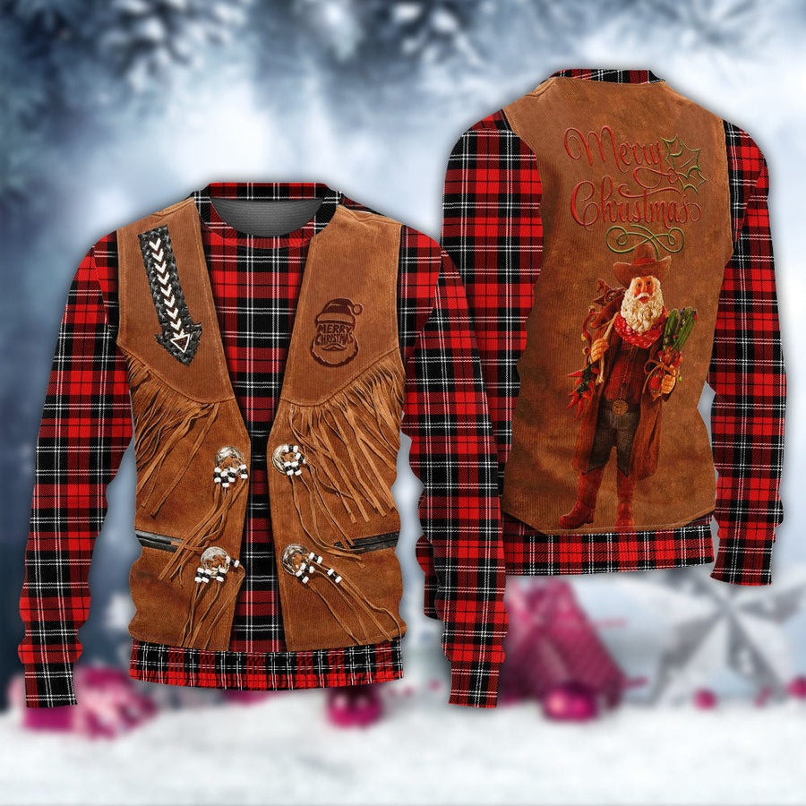 Santa Cowboy Christmas Vintage Style - Sweater - Ugly Christmas Sweaters