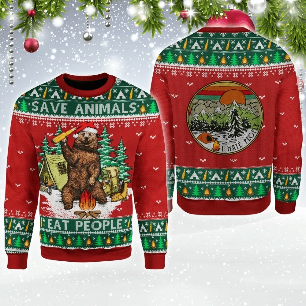 Save Animals, Eat People Bear Ugly Christmas Sweate