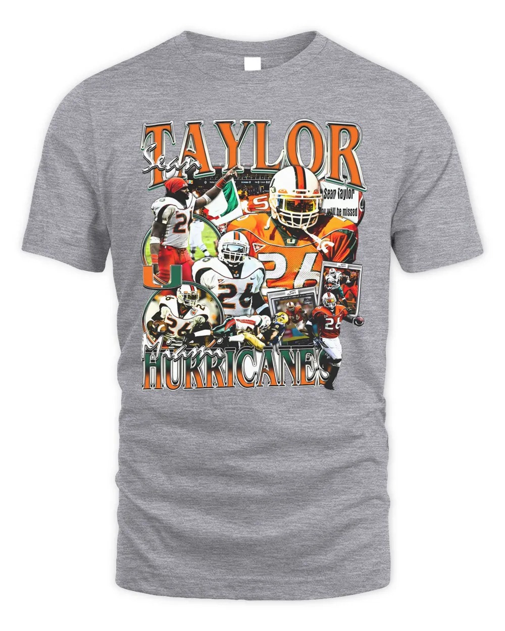 Sean Taylor #26 Miami Hurricanes Tee T shirt Ash