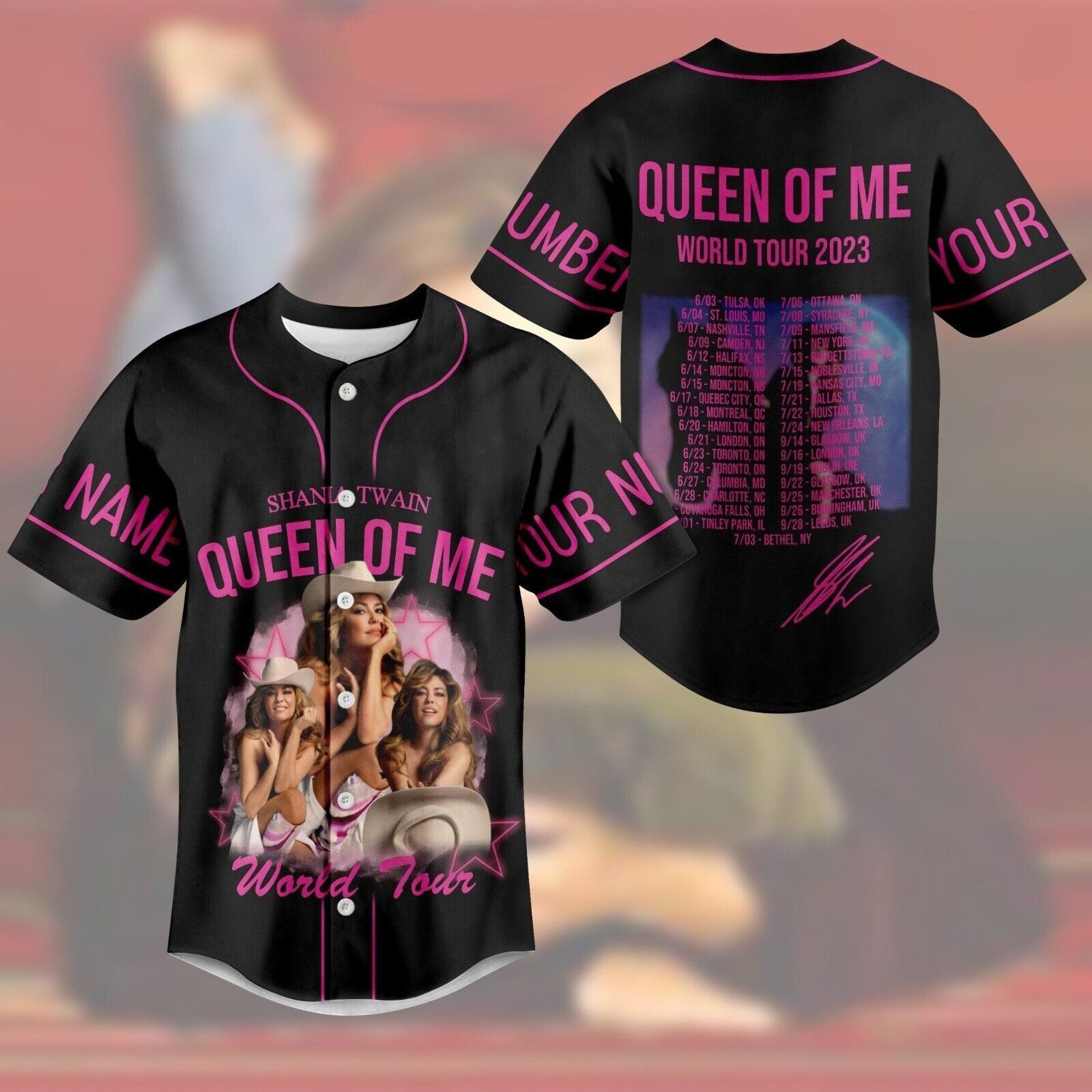 Shania Twain Queen Of Me World Tour 2023 Personalized Baseball Jersey Shirt S-5X Pink