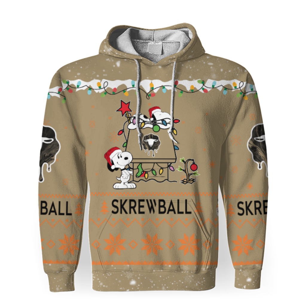 Skrewball Whiskey American Whiskey Beers Merry Christmas, Snoopy House Cute Fan Gift-3D Unisex Hoodie