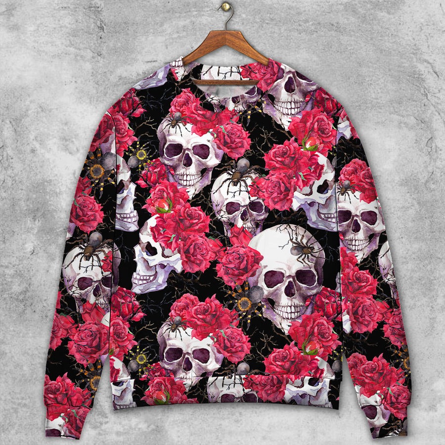 Skull And Roses With Spidy - Sweater - Ugly Christmas Sweaters