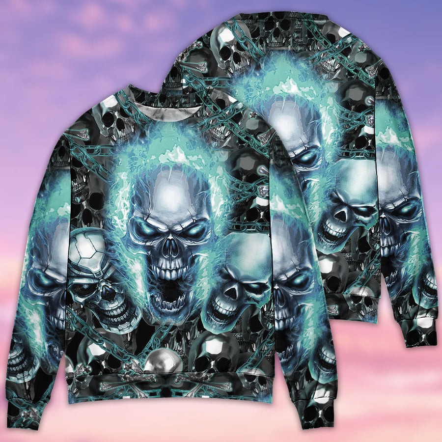 Skull Blue Flame Screaming - Sweater - Ugly Christmas Sweaters