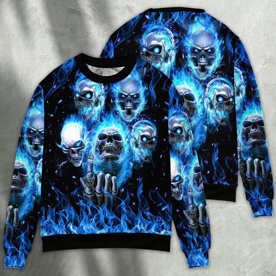 Skull Blue Skull Angry Style - Sweater - Ugly Christmas Sweater